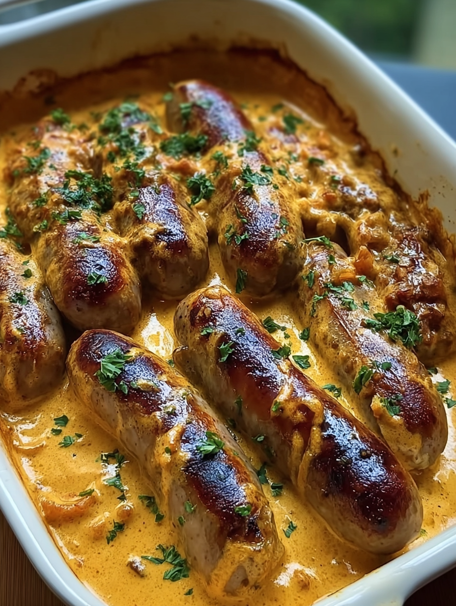 Herzhafte Hühnerbrathühnerwurst in Zwiebel-Curry-Sahnesauce image 2
