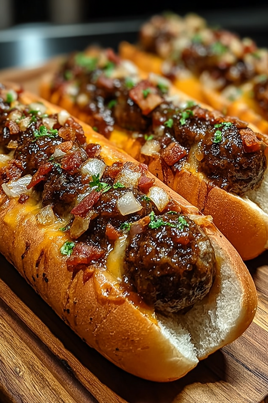 Bourbon BBQ Truthahnspeck Cheeseburger Meatball Subs Fertig in 30 Minuten image 2