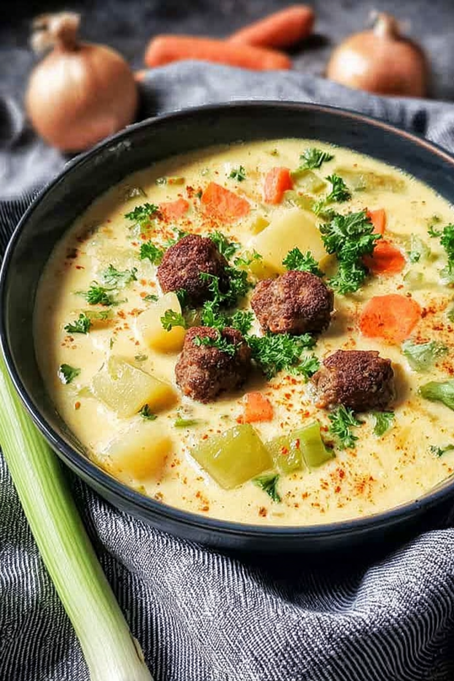 Kohlrabi Suppentopf mit Hackbällchen image 2