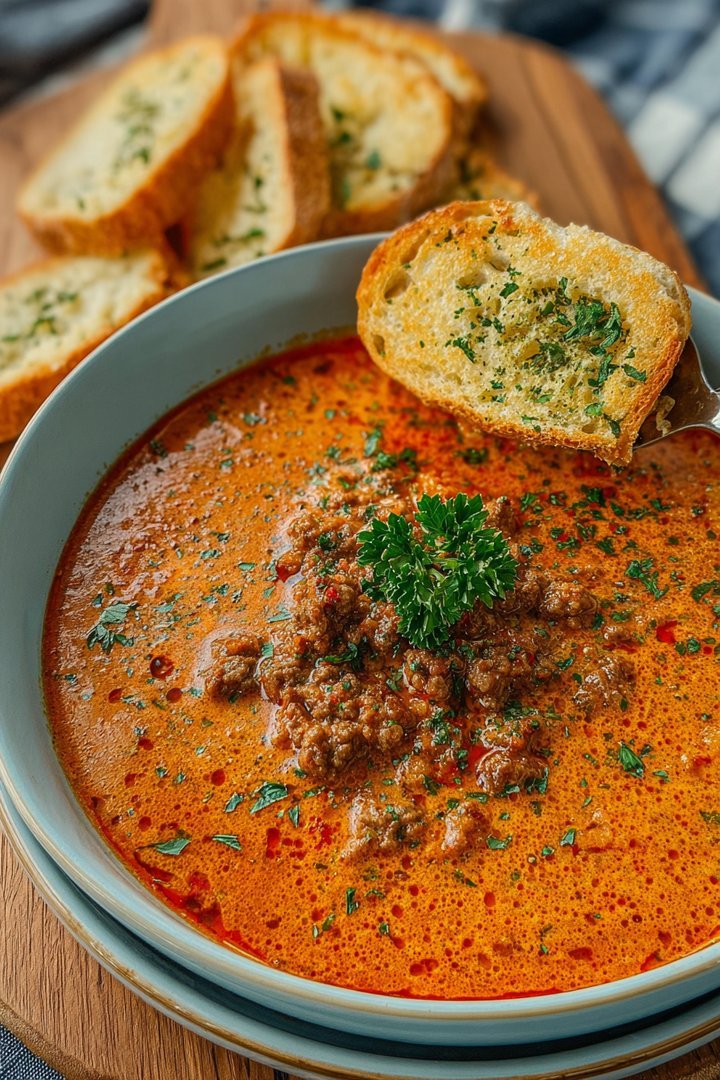 Aromatische Ajvar Suppe mit Hackfleisch image 2