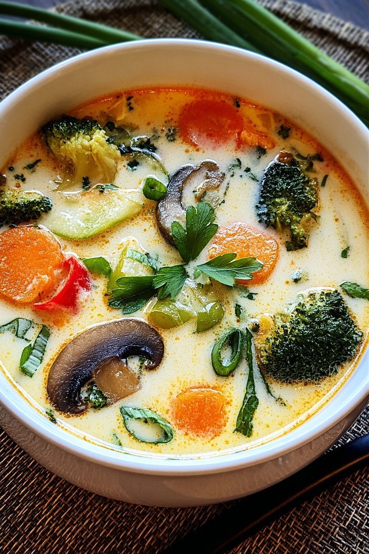 Thailändische Kokosnusssuppe mit Gemüse image 2