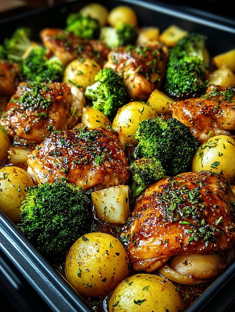 Honig-Knoblauch-Hähnchen mit Brokkoli und Kartoffeln aus dem Offen image 2