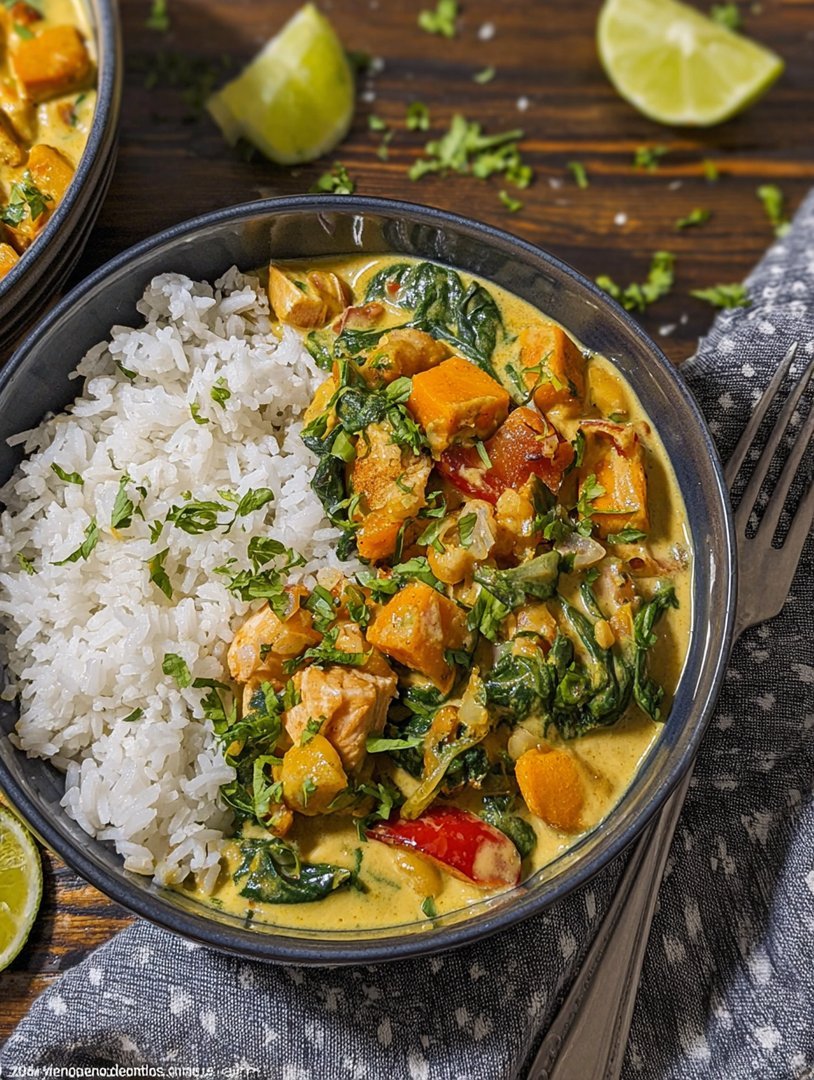 Vegetarisches Curry mit Spinat, Kürbis und Kokosmilch image 2