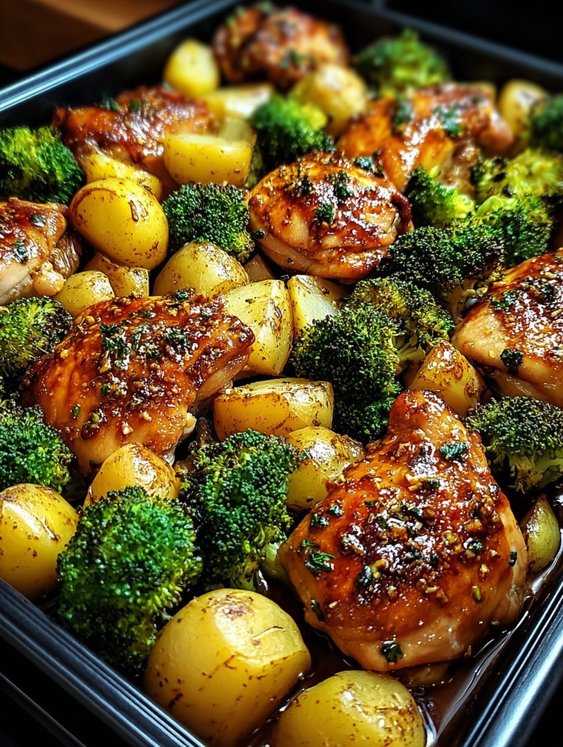 Honig-Knoblauch-Hähnchen mit Brokkoli und Kartoffeln aus dem Offen image 2
