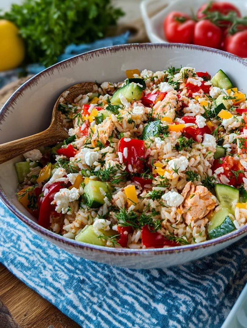 Mediterraner Reissalat mit Feta, Gurken und Paprika image 2