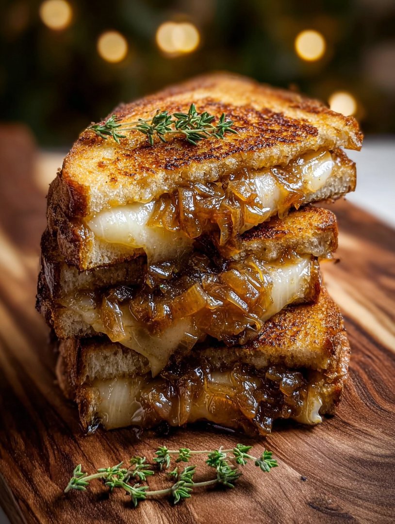 Gegrilltes Käsesandwich mit Birne, Apfel und karamellisierten Zwiebeln image 2