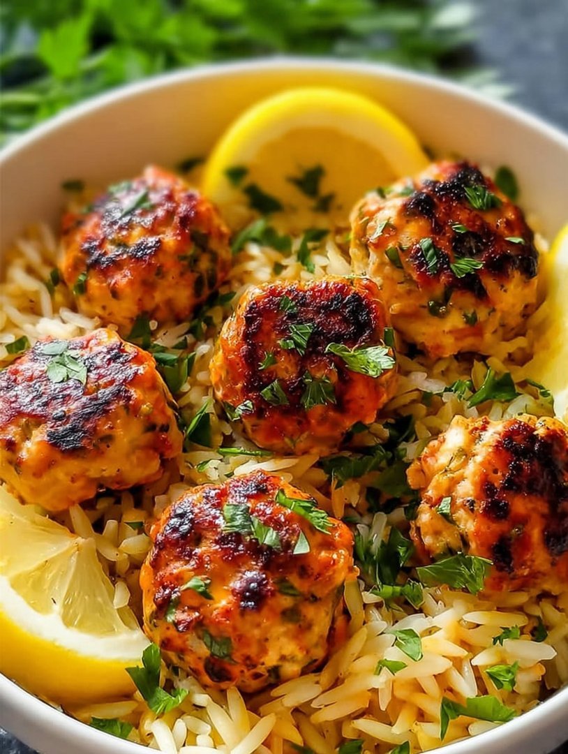 Savory Greek Chicken Meatballs with Zesty Lemon Orzo image 2