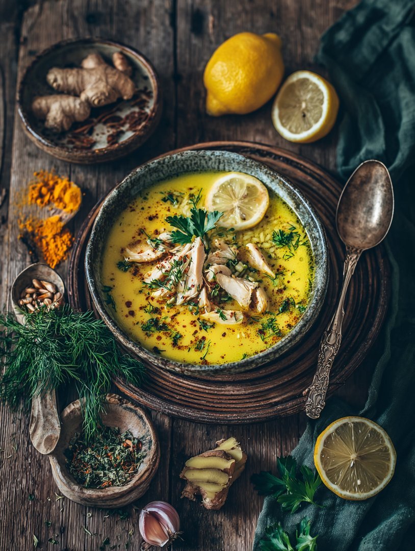 Zitronen-Wacholder-Tee, Kurkuma-Hühner-Reis-Suppe image 2